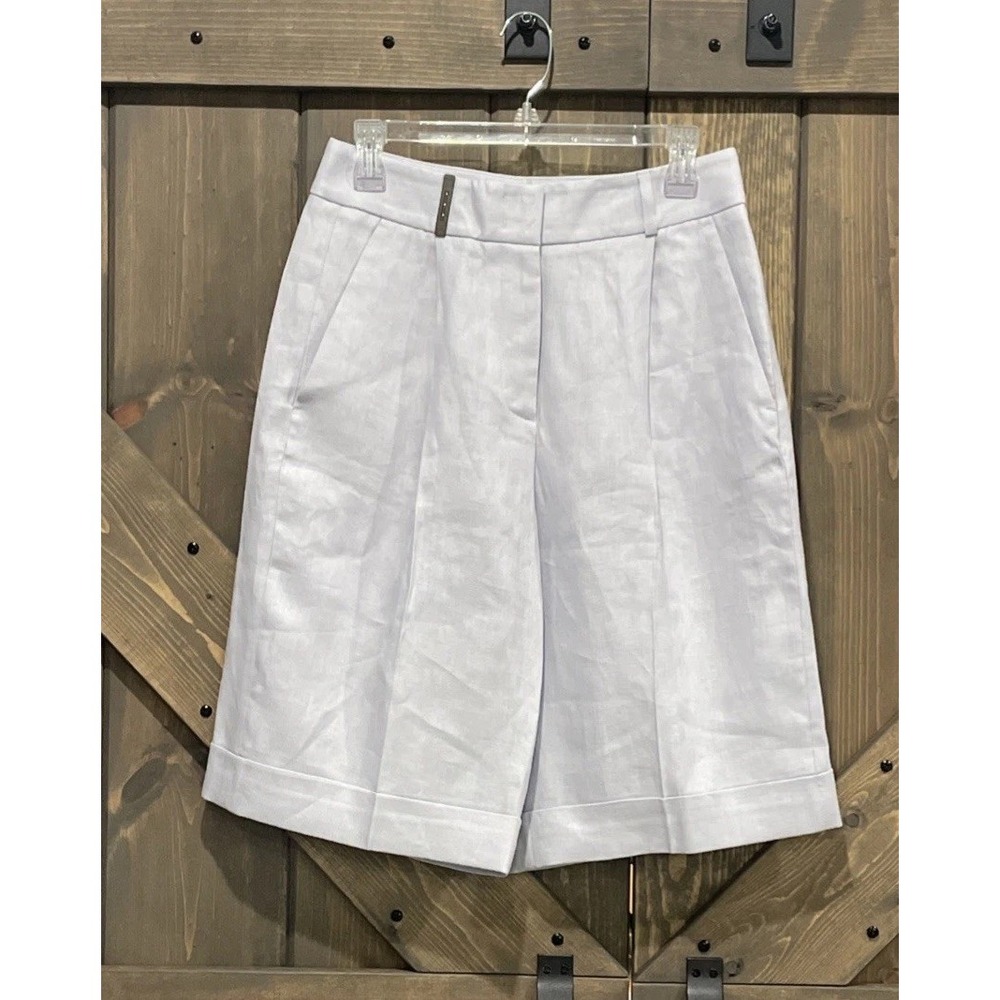 PESERICO Handmade Tailored Linen Bermuda Shorts Lavender Purple Made In Italy 42